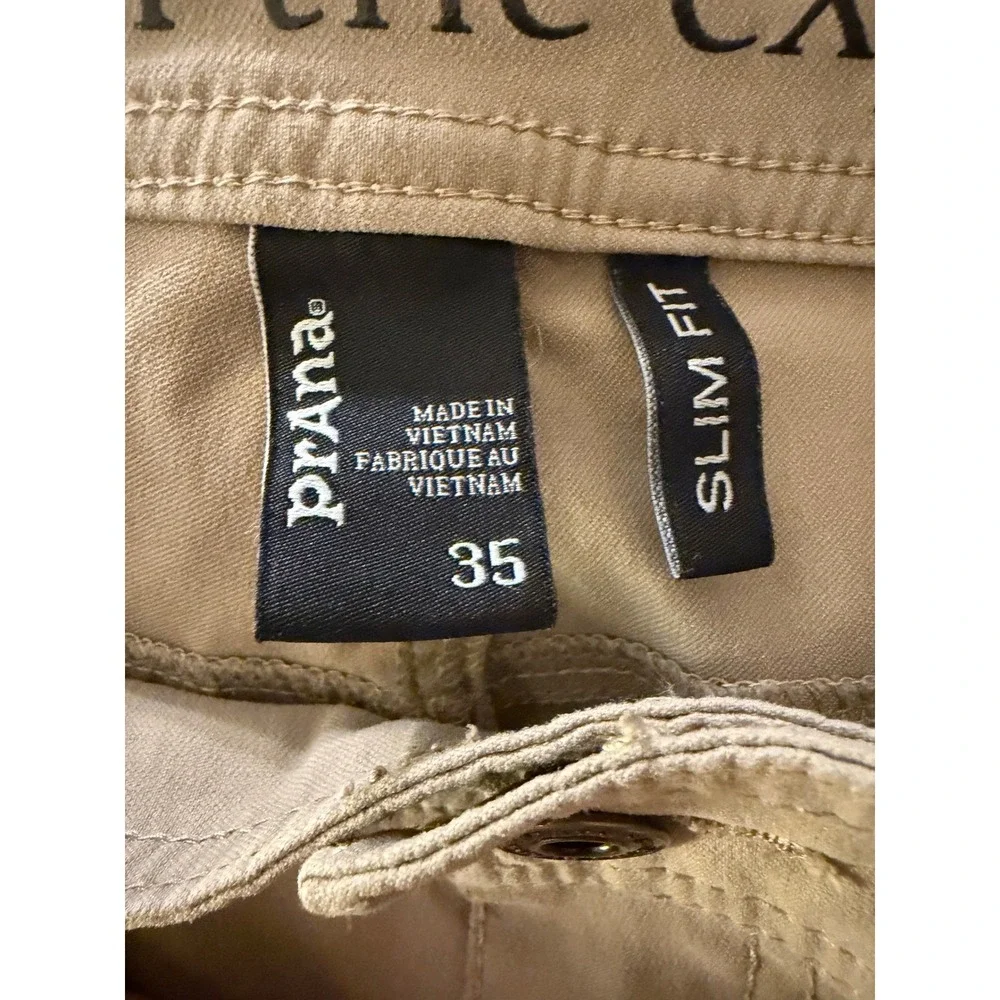 Prana Mens Slim Fit Pants Tan Khaki 5-Pocket Outdoor‎ Casual Size 35